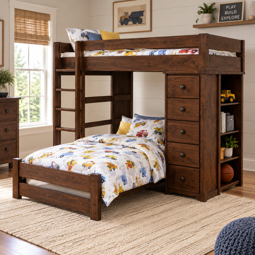 Simply Bunk BedsTwin Over Twin Bunkbed With Bookcase And Storage 
